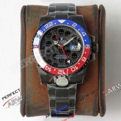 Clone Rolex GMT Master II Pepsi "Titan Revenge" All Black Case Skull Face Swiss Watch